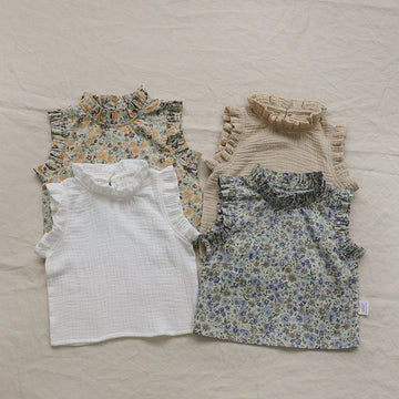 タンクトップ・キャミソール・ノースリーブトップス Flower Ruffle Sleeveless Blouse フラワー フリル ノースリーブ ブラウス【mh0012002】