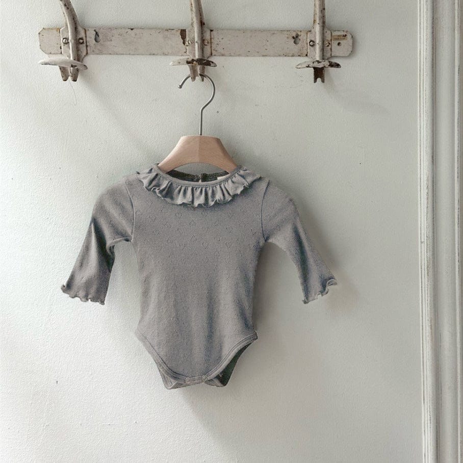 長袖ロンパース Gray / 66cm ベビーロンパース ラッフル襟シンプル長袖ボディスーツ【mh0009029】