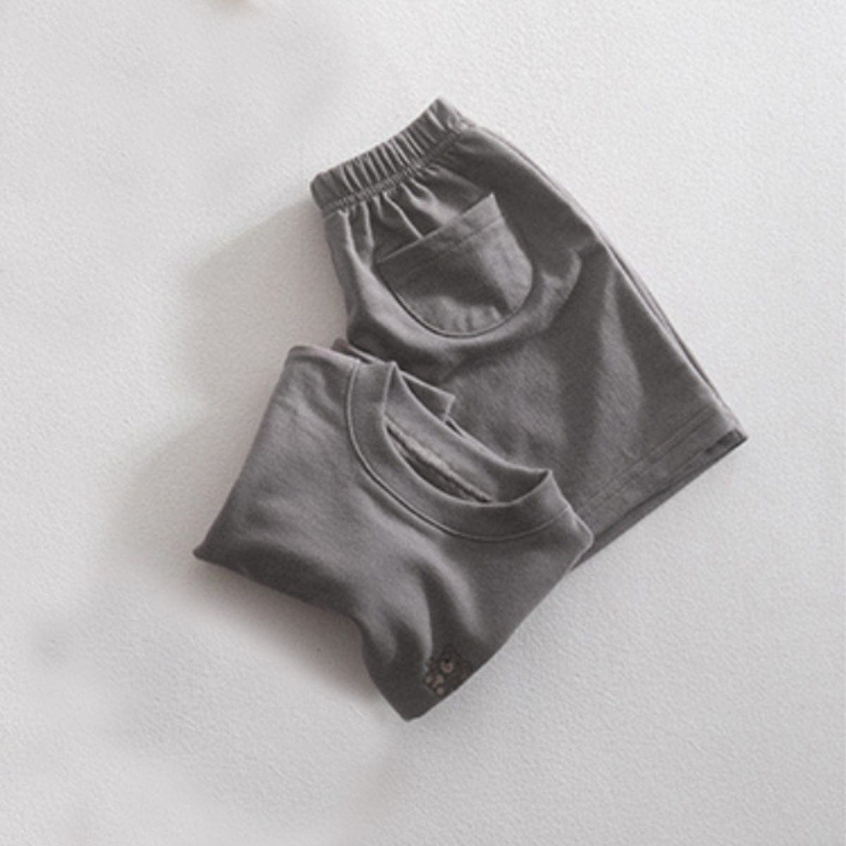 半袖セットアップ Gray / 73cm ベアくまワンポイント半袖Tシャツ+ショートパンツセットアップ 2点セット【mh0010213】