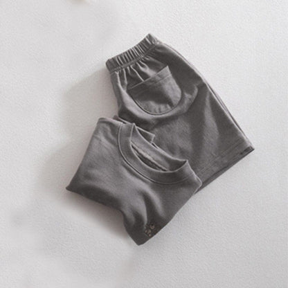 半袖セットアップ Gray / 73cm ベアくまワンポイント半袖Tシャツ+ショートパンツセットアップ 2点セット【mh0010213】