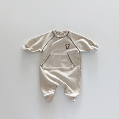 長袖ロンパース Gray Apricot / 66cm カンガルーポケットロゴプリントロンパース【mh0011126】