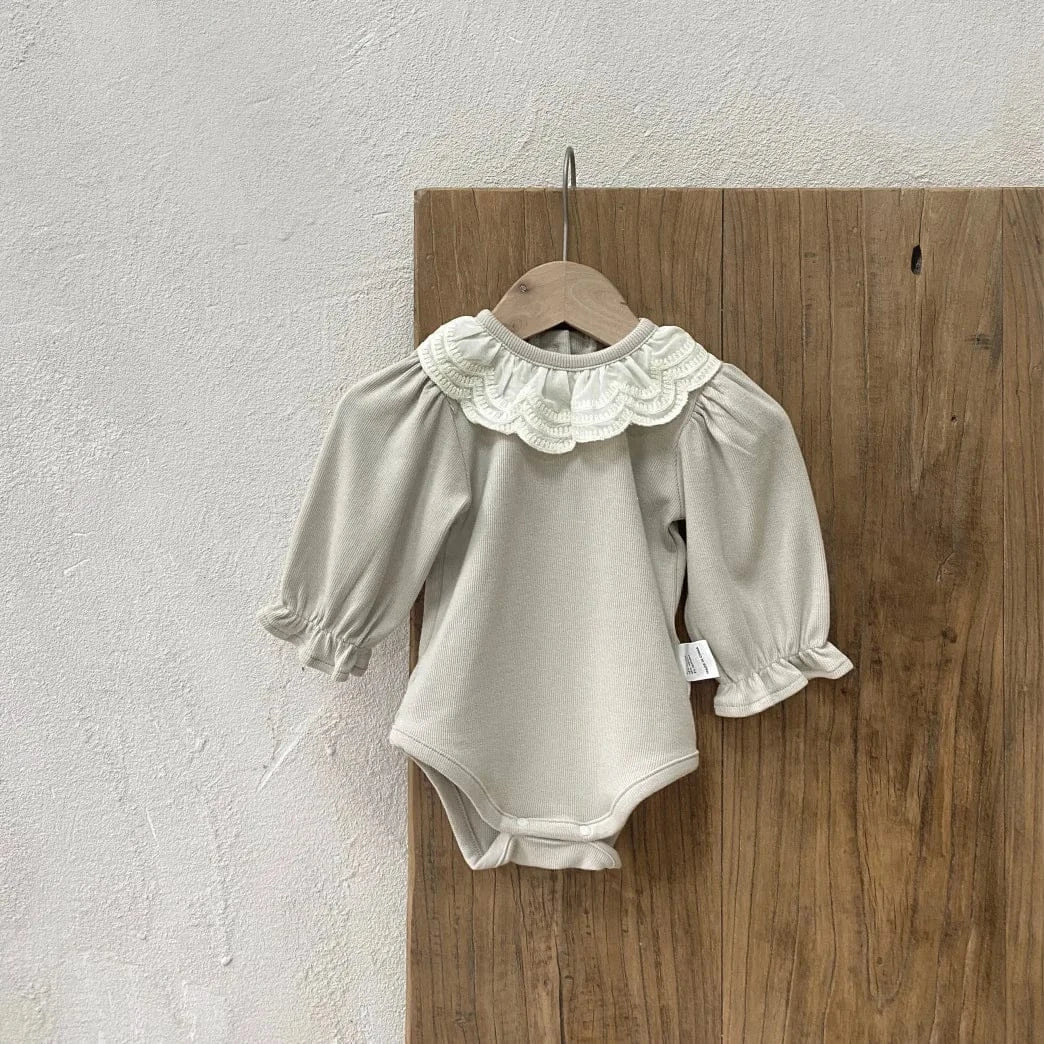 長袖ロンパース Gray Apricot / 6M  66CM ベビーロンパース ダブルレース襟長袖ボディスーツ 2カラー【mh0006909】