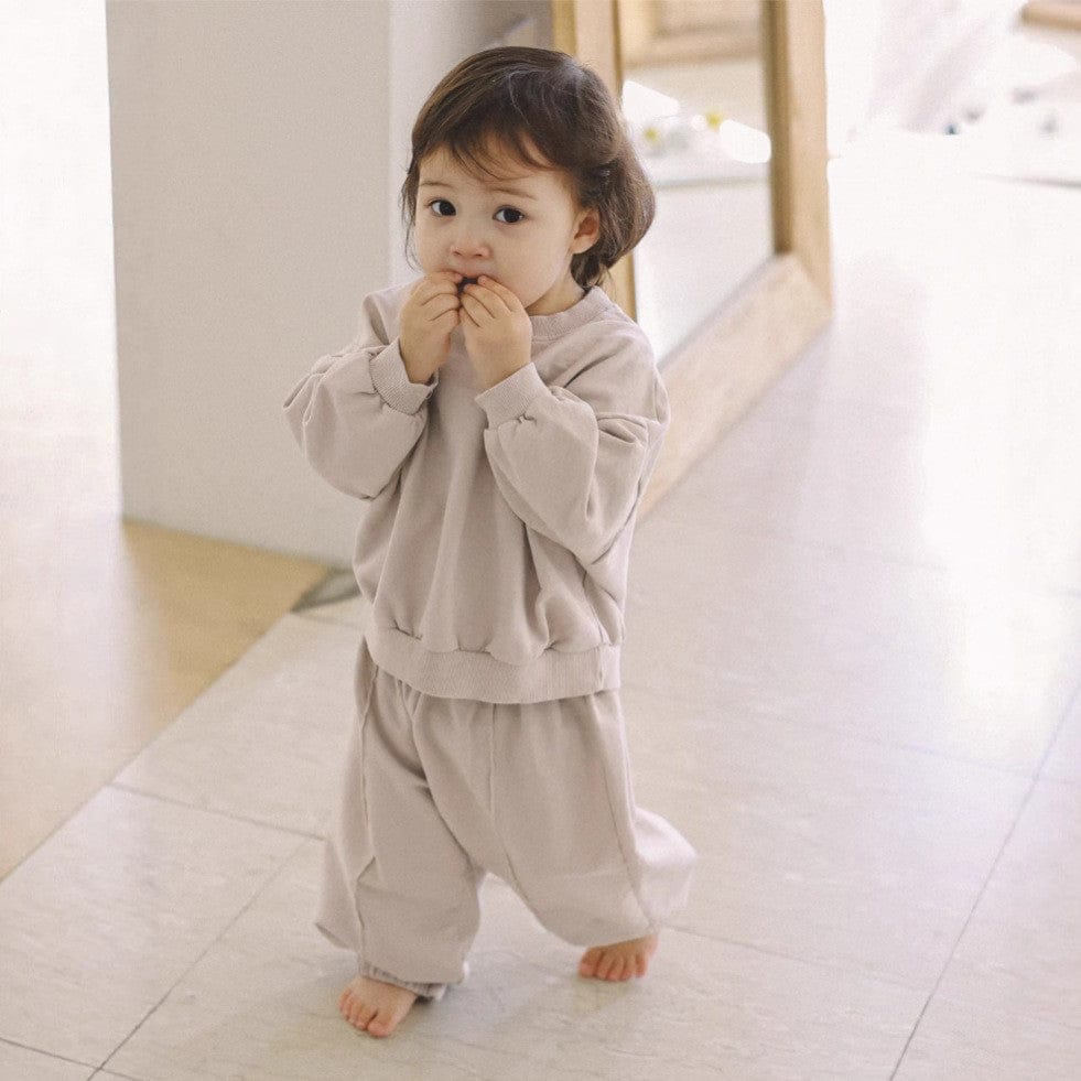 長袖シャツ・ブラウス Gray Apricot / 73cm シンプルベーシック長袖スウェットシャツ+スウェットパンツセットアップ 2点セット【mh0010613】