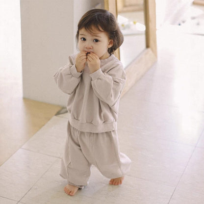 長袖シャツ・ブラウス Gray Apricot / 73cm シンプルベーシック長袖スウェットシャツ+スウェットパンツセットアップ 2点セット【mh0010613】