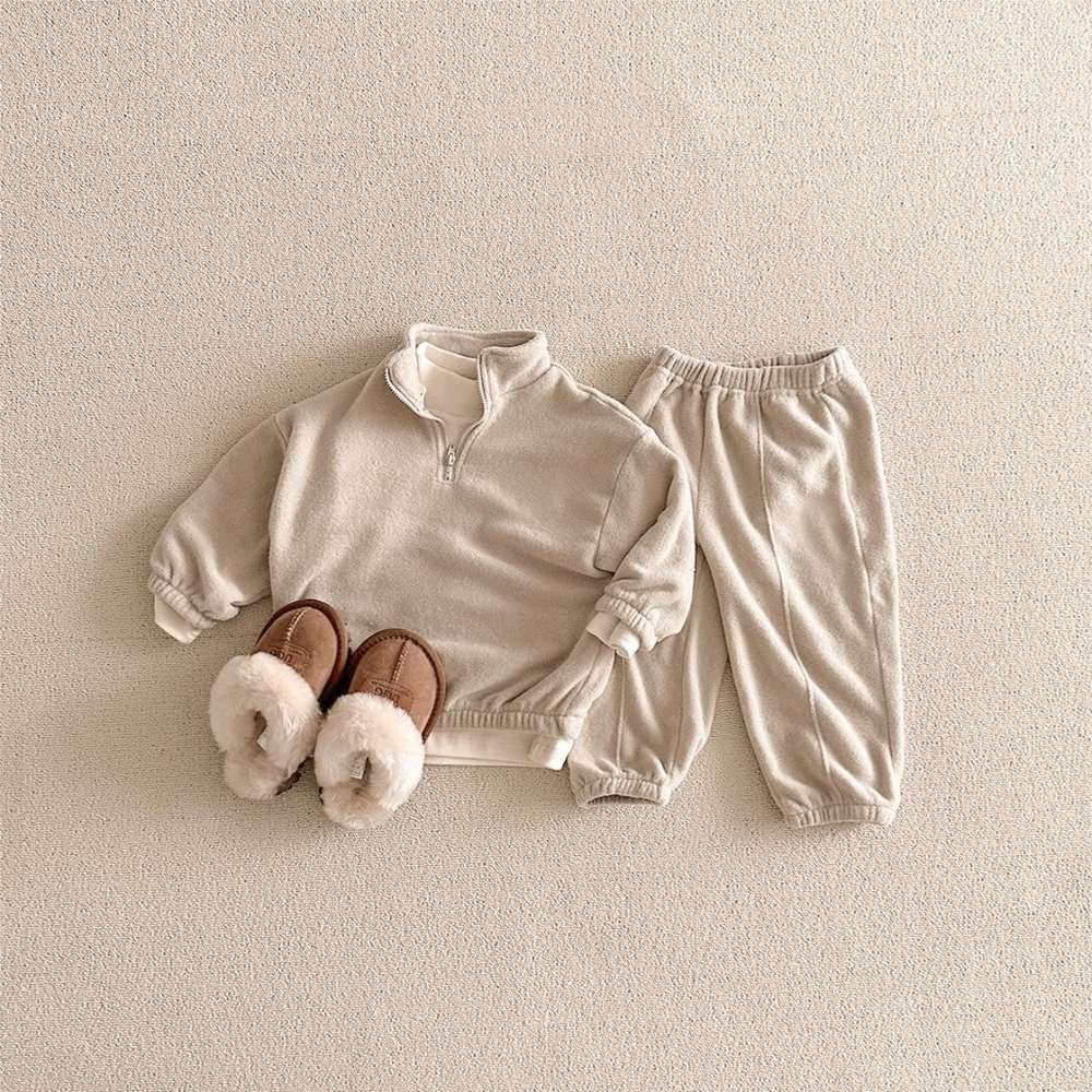 長袖セットアップ Gray Apricot / 73cm 長袖ハーフジップセットアップ 2点セット | 裏起毛スウェット | スウェットパンツ【mh0011501】