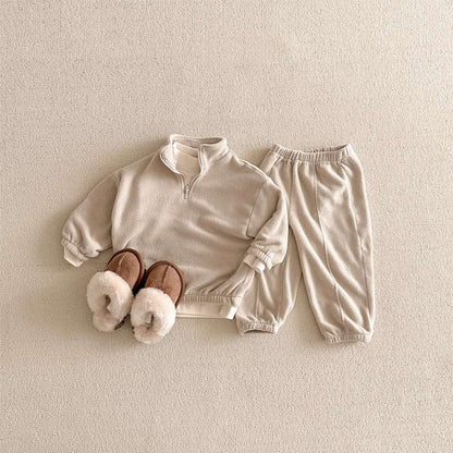 長袖セットアップ Gray Apricot / 73cm 長袖ハーフジップセットアップ 2点セット | 裏起毛スウェット | スウェットパンツ【mh0011501】