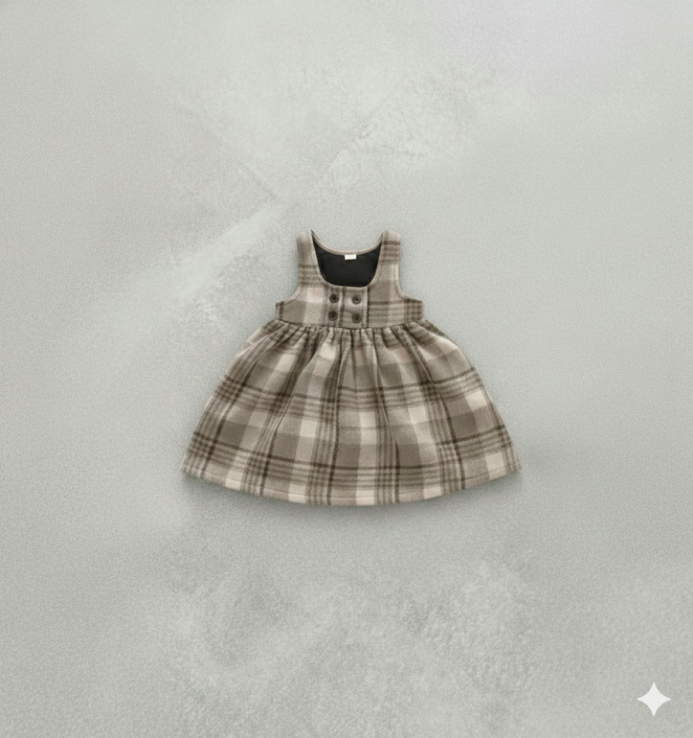 ノースリーブワンピース Gray Apricot / 73cm Tartan Fleece Sleeveless Dress タータンチェック 裏フリース ワンピース【mh0011853】