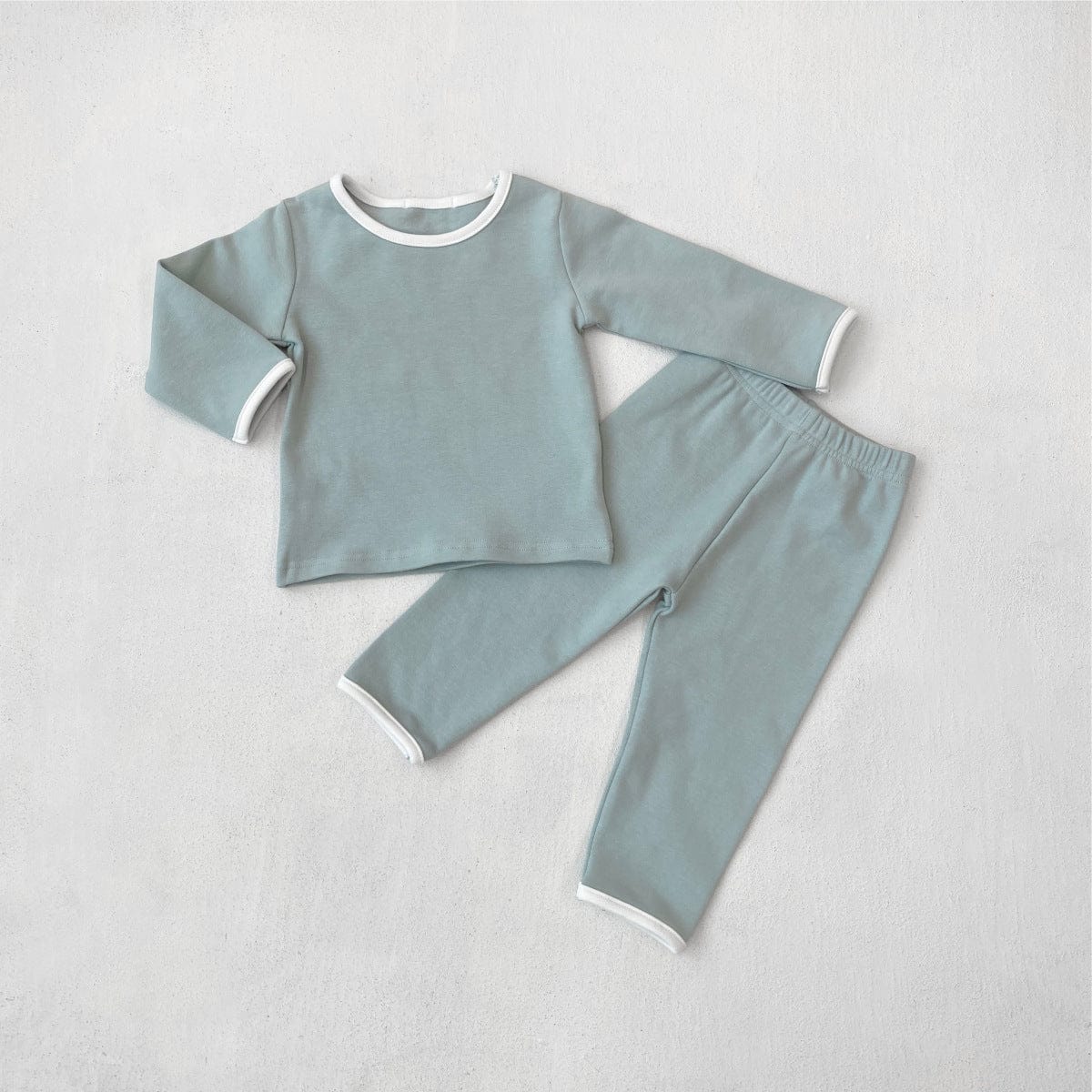 長袖パジャマ Gray Blue / 73cm パイピング長袖トップス+パンツセットアップ 2点セット【mh0011134】