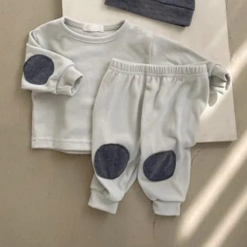 長袖セットアップ Gray Blue suit  (Top + Pants) / 66cm うさ耳帽子ワッペン長袖トップス＋パンツセットアップ 3点セット【mh0011124】