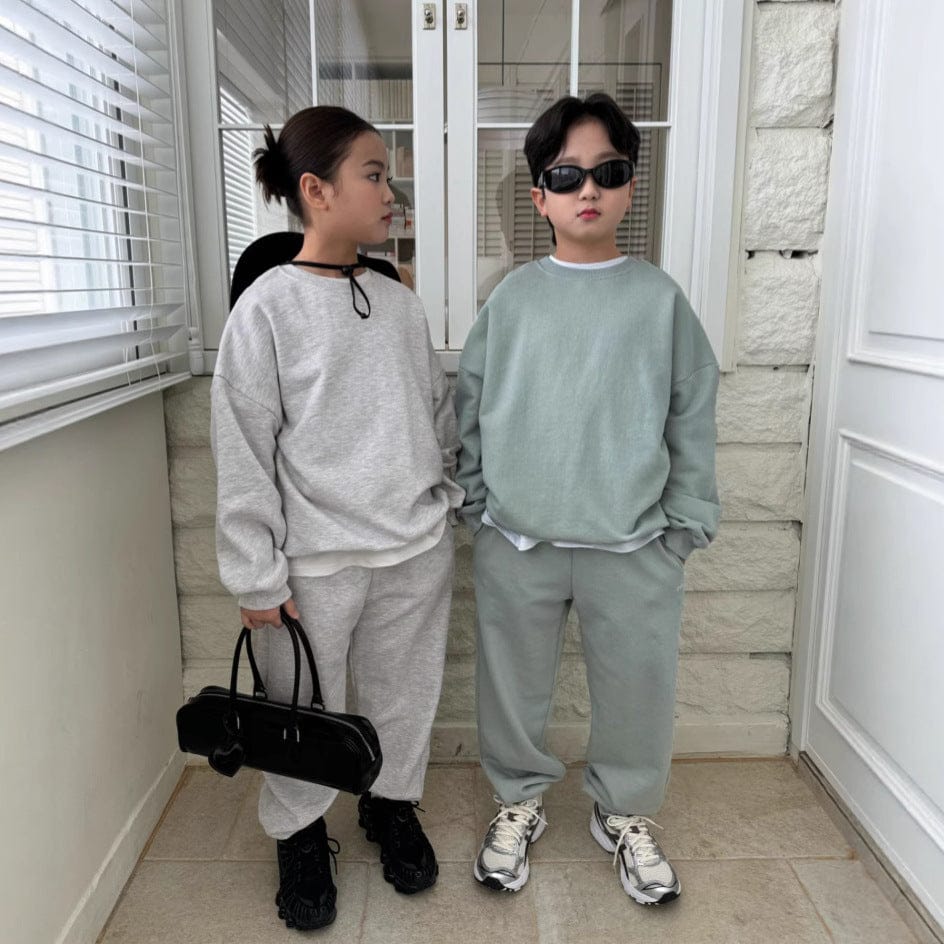 長袖セットアップ Gray Green / 90cm キッズ裏起毛スウェットシャツ＋スウェットパンツセットアップ 2点セット【mh0011100】