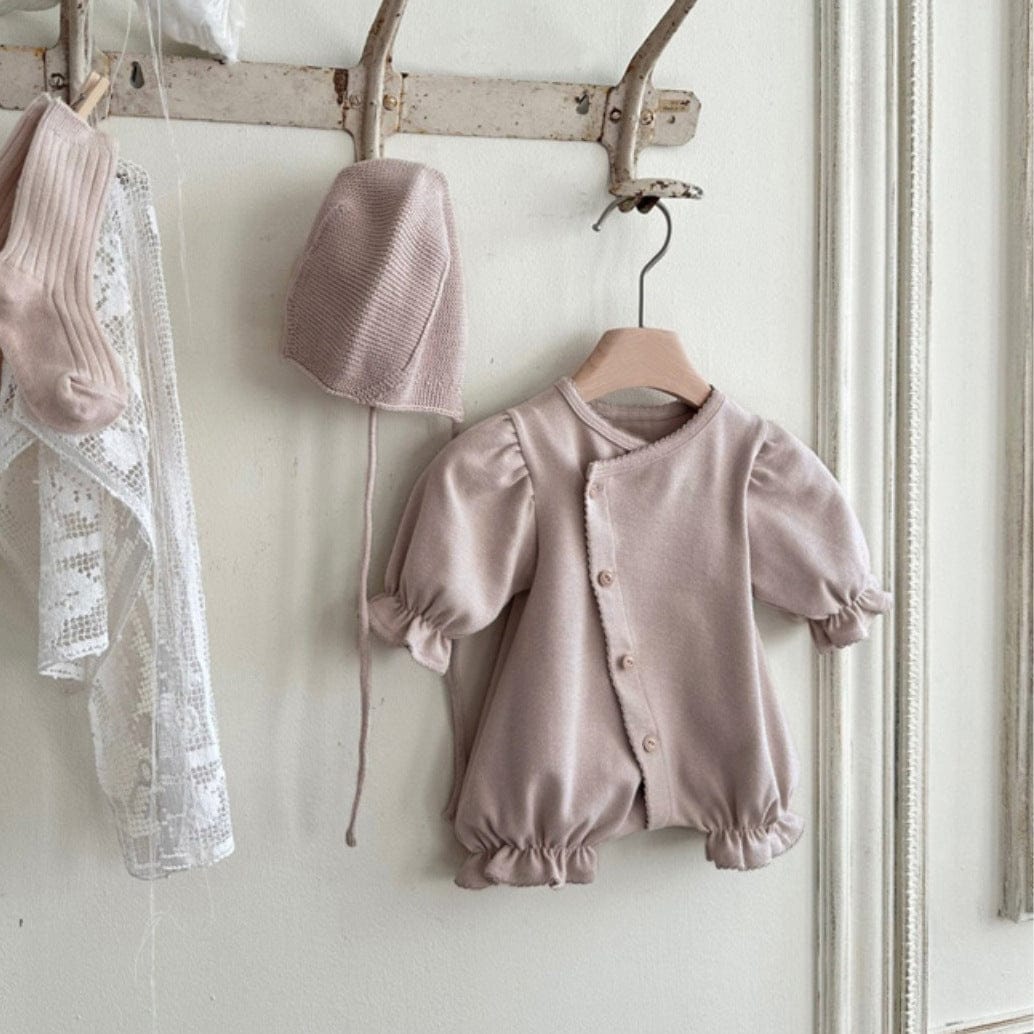 長袖ロンパース Gray Pink / 66cm 長袖パフスリーブロンパース【mh0009661】