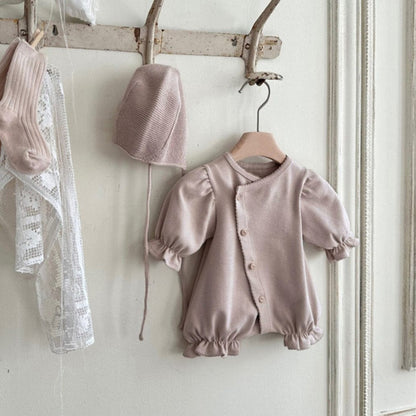 長袖ロンパース Gray Pink / 66cm 長袖パフスリーブロンパース【mh0009661】