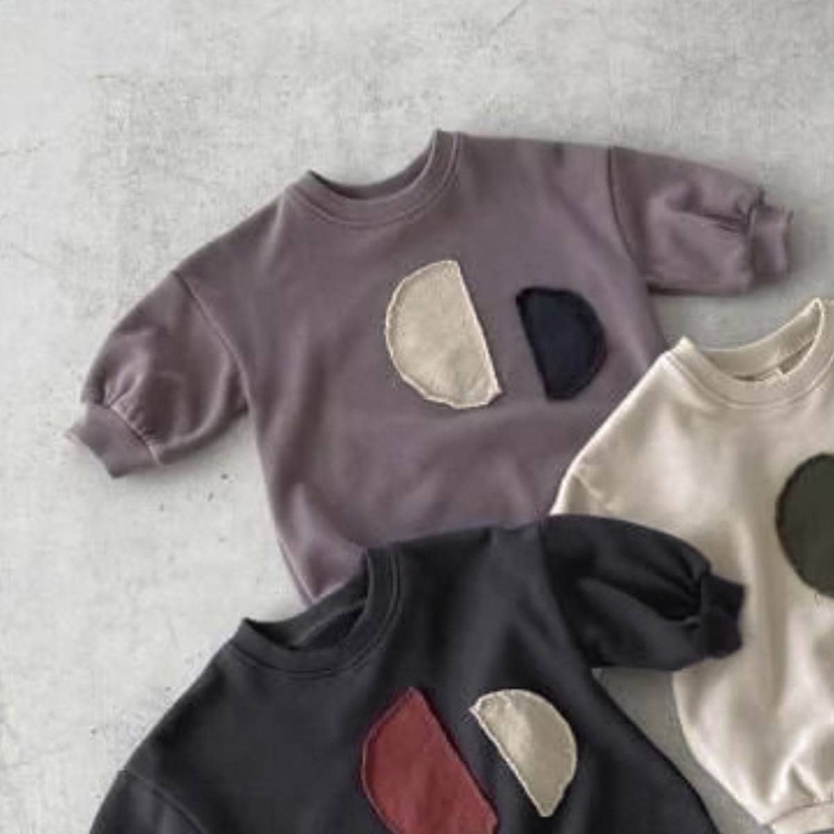 長袖ロンパース Gray Pink / 66cm 長袖ロンパース 裏起毛スウェットパッチワーク【mh0011360】