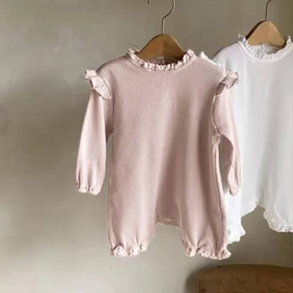 長袖ロンパース Gray Pink / 66cm 長袖ロンパース ワッフル素材 フリルショルダー メロウフリル ボディスーツ【mh0011366】