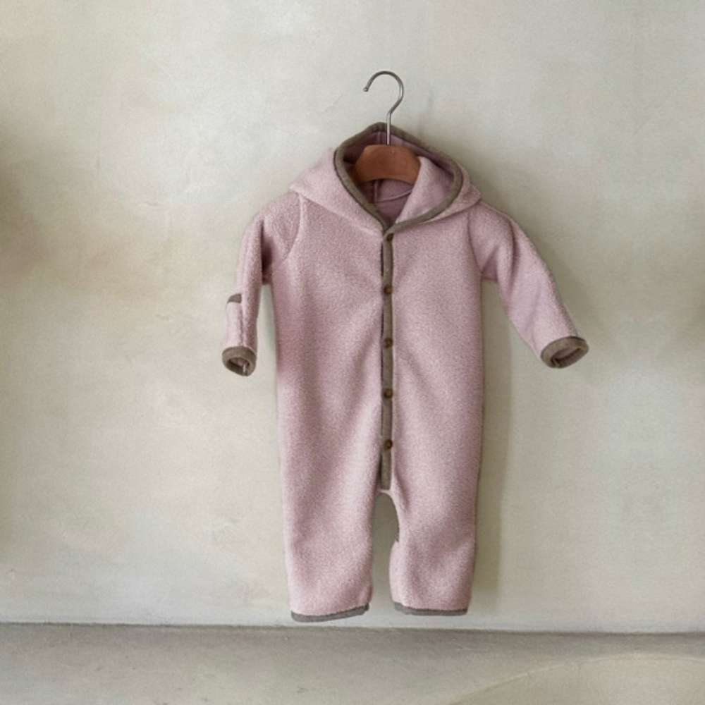 アウタージャンプスーツ Gray Pink / 66cm 長袖もこもこフーディロンパース | フード付きボア | 防寒アウタージャンプスーツ【mh0011497】