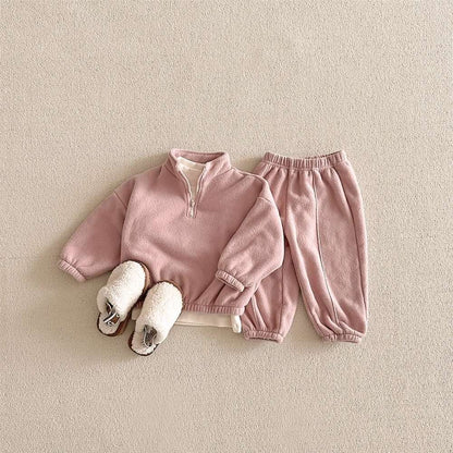 長袖セットアップ Gray Pink / 73cm 長袖ハーフジップセットアップ 2点セット | 裏起毛スウェット | スウェットパンツ【mh0011501】