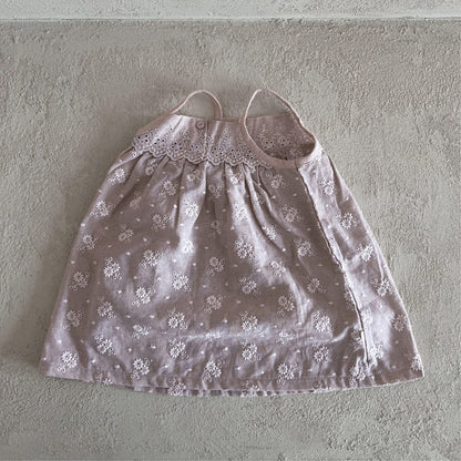 ノースリーブワンピース Gray Pink / 73cm フラワー刺繍レースキャミソールワンピース【mh0009855】