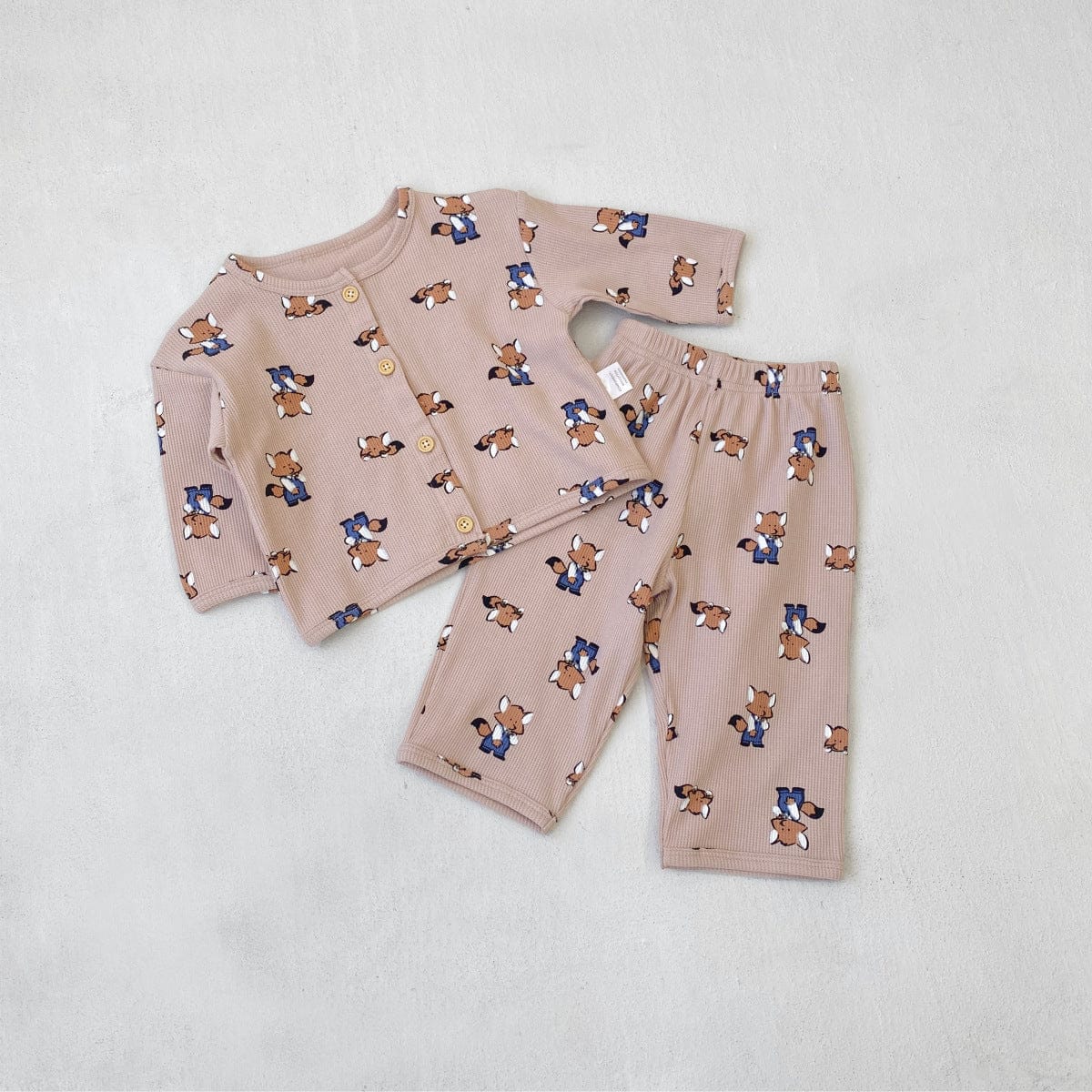 長袖パジャマ Gray Pink / 73cm ワッフルアニマルルームウェア長袖パジャマセット【mh0011133】