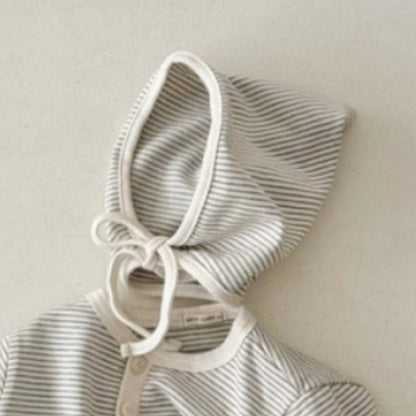 長袖ロンパース Gray striped hat / One Size ボーダー長袖ロンパース+ボンネット帽子セット【mh0010598】