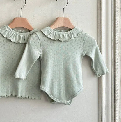 長袖ロンパース Green / 66cm 0-6m ベベビーロンパース ラッフル襟シンプル長袖ボディスーツ 3カラー【mh0007281】