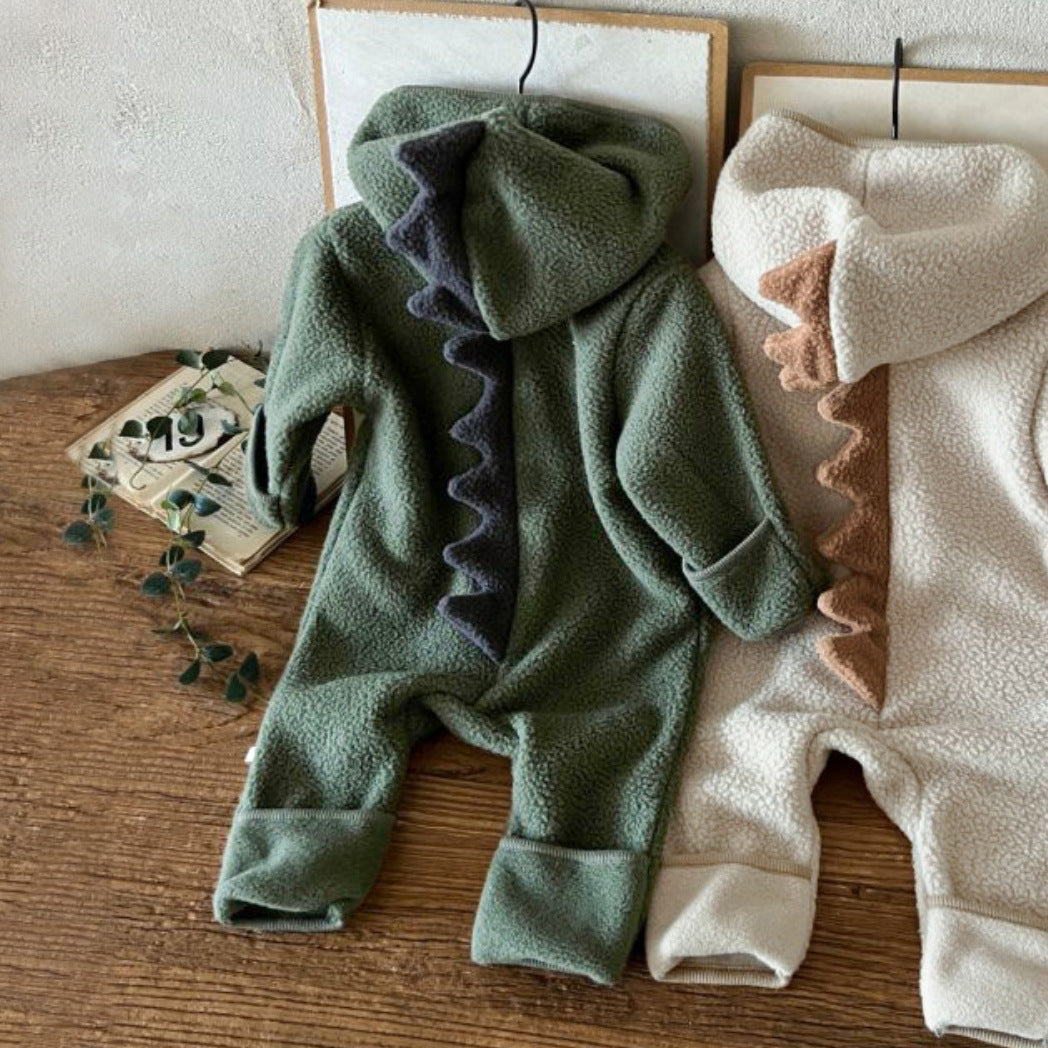 アウタージャンプスーツ Green / 66cm Dinosaur Hooded Fleece Bodysuit 恐竜フーディ フリース カバーオール【mh0011859】