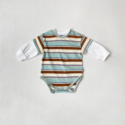 長袖ロンパース Green / 66cm ボーダードッキング長袖ロンパース【mh0010601】