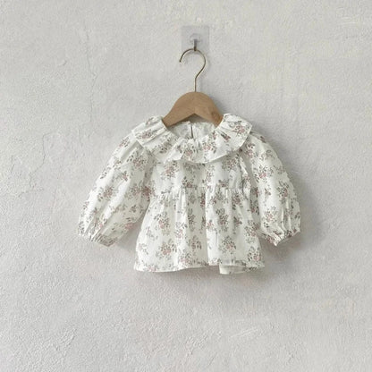 長袖シャツ・ブラウス Green / 73cm ベビートップス フラワー小花柄プリントサークルフリル襟長袖パフスリーブチュニックブラウス 3カラー【mh0007082】