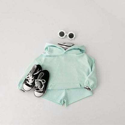 長袖セットアップ Green / 73cm Cotton Hooded Sweatshirt Shorts Set コットン フーディー セットアップ【mh0011943】