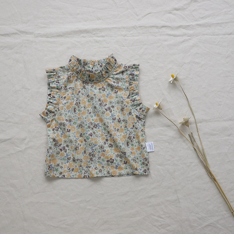 タンクトップ・キャミソール・ノースリーブトップス Green / 73cm Floral Sleeveless Baby Blouse 花柄 ノースリーブ ブラウス【mh0012122】
