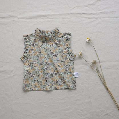 タンクトップ・キャミソール・ノースリーブトップス Green / 73cm Floral Sleeveless Baby Blouse 花柄 ノースリーブ ブラウス【mh0012122】