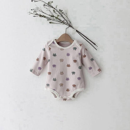 長袖ロンパース Grey Pink Purple Jumpsuit / 66cm 長袖ロンパース コットン うさ耳ボンネット 帽子セット【mh0011357】