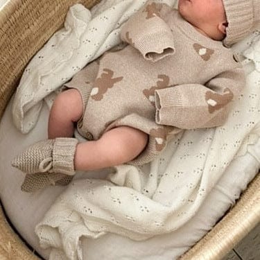 ロンパースセットアップ jumpsuit / 66cm ジャガードニットロンパース うさぎ ニット帽 ぽんぽんニットキャップセット【mh0011354】