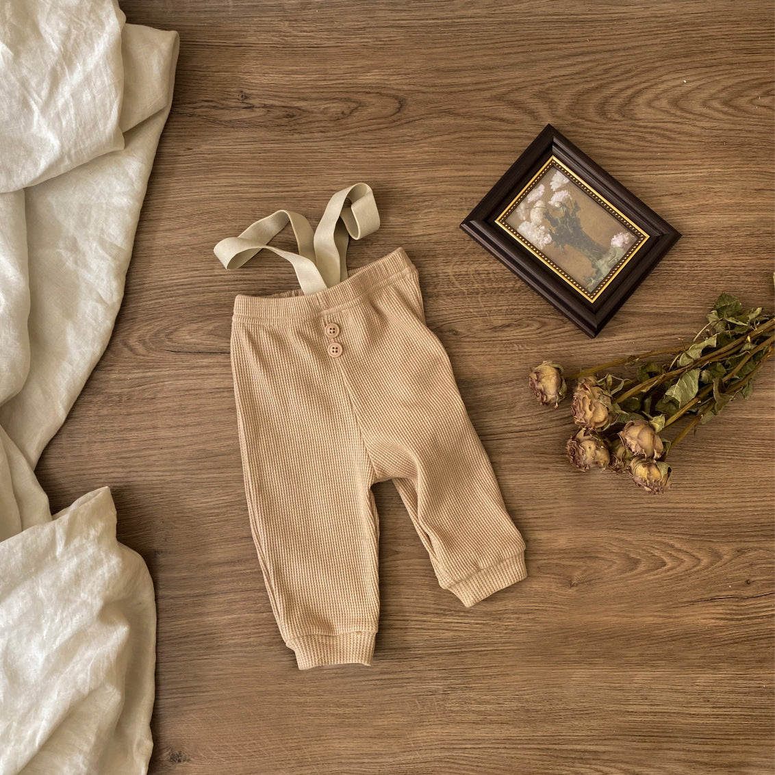 サロペットパンツ・サスペンダーパンツ Khaki / 6M  66CM ベビーパンツ サスペンダーワッフルパンツ サロペット 3カラー【mh0005235】