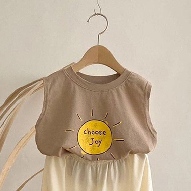 タンクトップ・キャミソール・ノースリーブトップス Khaki / 73cm 太陽プリントノースリーブタンクトップTシャツ【mh0010217】