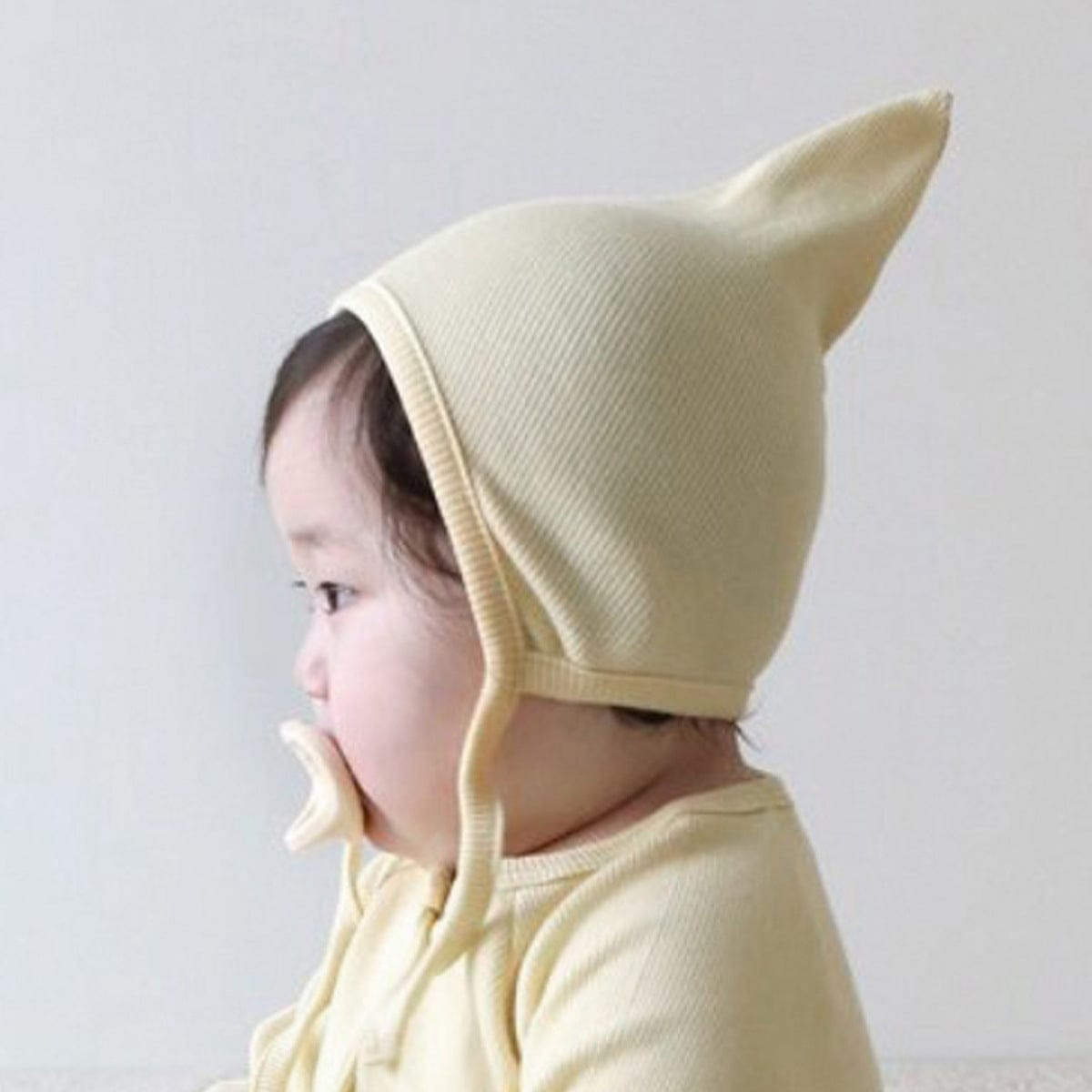 長袖ロンパース Lemon Yellow Hat / One Size とんがり帽子ロンパースセット ヘンリーネック リブ編み コットンカバーオール 2点セット【mh0010889】