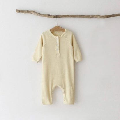 長袖ロンパース Lemon Yellow Jumpsuit / 66cm とんがり帽子ロンパースセット ヘンリーネック リブ編み コットンカバーオール 2点セット【mh0010889】