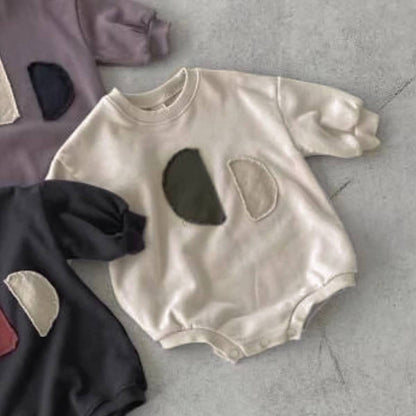 長袖ロンパース Light Apricot / 66cm 長袖ロンパース 裏起毛スウェットパッチワーク【mh0011360】