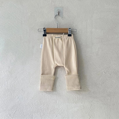 レギンスパンツ Light Apricot / 6M  66CM ベビーパンツ 裾リブパッチワークシンプルレギンスパンツ【mh0007874】