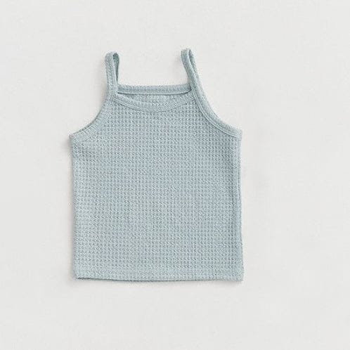 長袖セットアップ Light blue camisole / 73cm ベビーセットアップ 3点セット ワッフルシンプルカーディガン+キャミソールトップス+ワイドルーズパンツ ルームウェアセット【mh0009038】