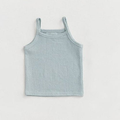 長袖セットアップ Light blue camisole / 73cm ベビーセットアップ 3点セット ワッフルシンプルカーディガン+キャミソールトップス+ワイドルーズパンツ ルームウェアセット【mh0009038】