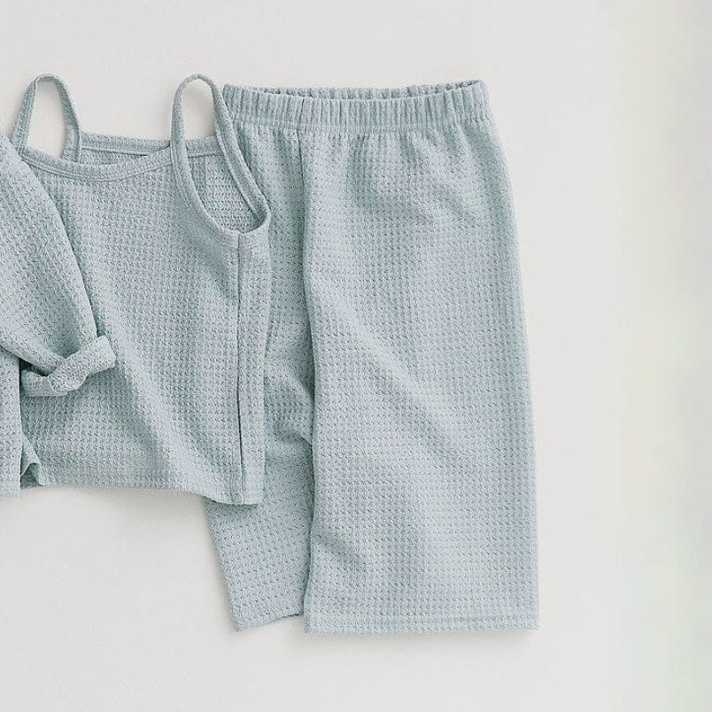長袖セットアップ Light blue pants / 73cm ベビーセットアップ 3点セット ワッフルシンプルカーディガン+キャミソールトップス+ワイドルーズパンツ ルームウェアセット【mh0009038】