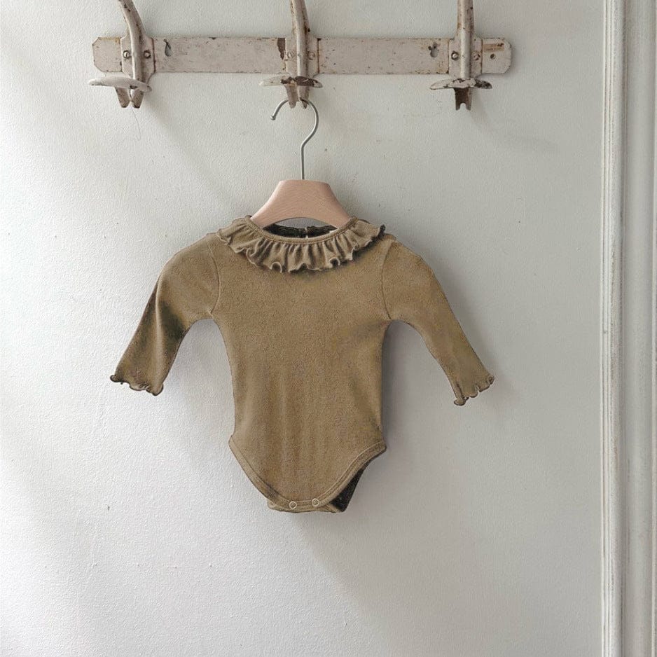長袖ロンパース Light Brown / 66cm ベビーロンパース ラッフル襟シンプル長袖ボディスーツ【mh0009029】