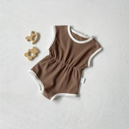 ノースリーブロンパース Light Brown / 66cm バイピングノースリーブウェストマークロンパース【mh0009663】