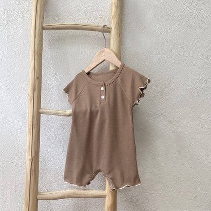 半袖ロンパース Light Brown / 66cm メロウフリル半袖ロンパース【mh0010001】