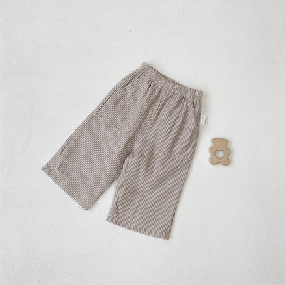 ロングパンツ・スウェットパンツ Light Coffee / 73cm ストライプワイドルーズイージーパンツ【mh0009668】