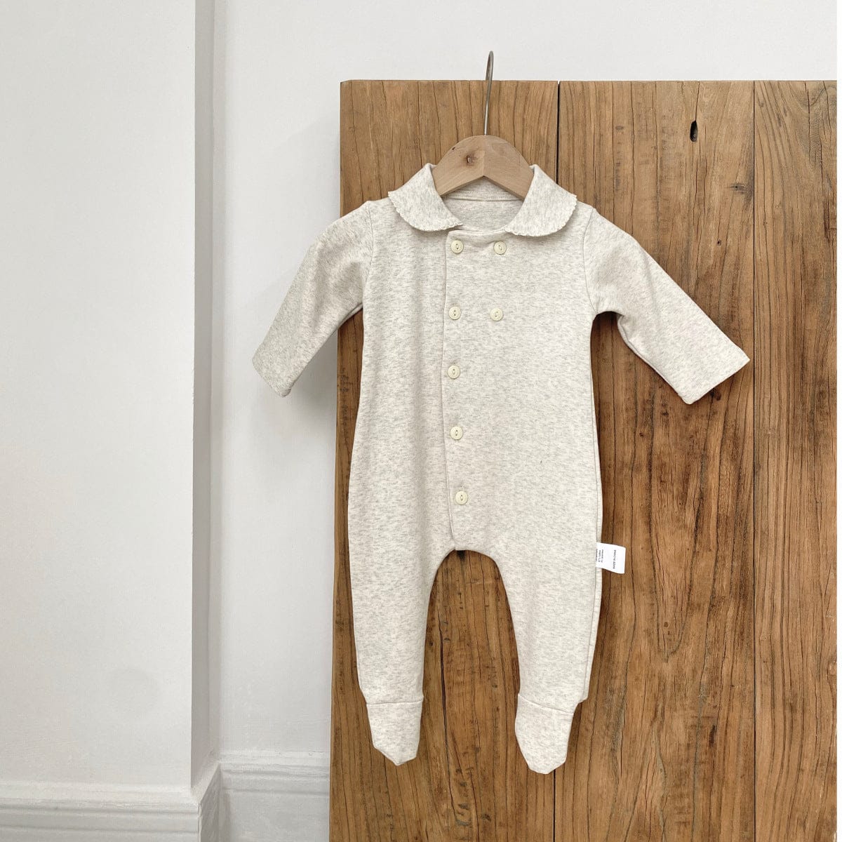 長袖ロンパース Light Gray / 66cm 足付き丸襟長袖ロンパース【mh0009659】