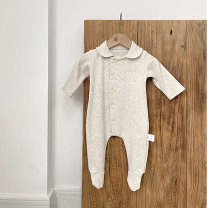 長袖ロンパース Light Gray / 66cm 足付き丸襟長袖ロンパース【mh0009659】