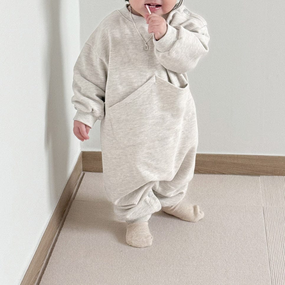 長袖ジャンプスーツ Light Gray / 66cm カンガルービッグポケット長袖ジャンプスーツロンパース【mh0010610】