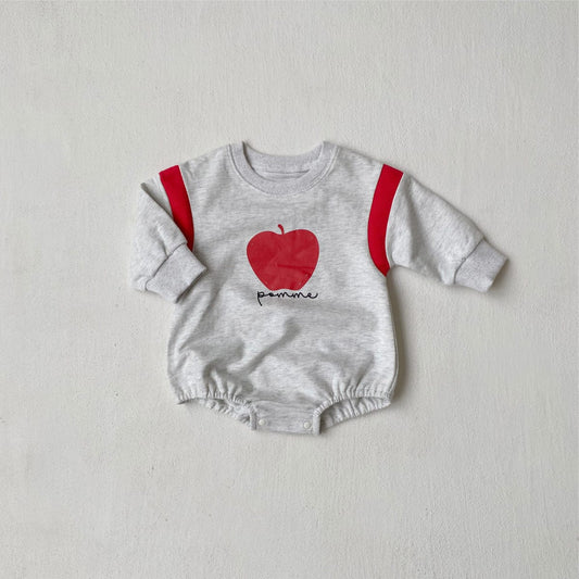 長袖ロンパース Light Gray / 66cm りんごプリントパッチワーク長袖ロンパース【mh0011121】