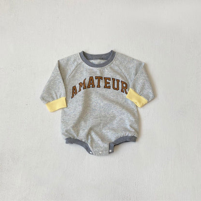 長袖ロンパース Light Gray / 66cm ロゴプリントパッチワーク長袖ロンパース【mh0011123】